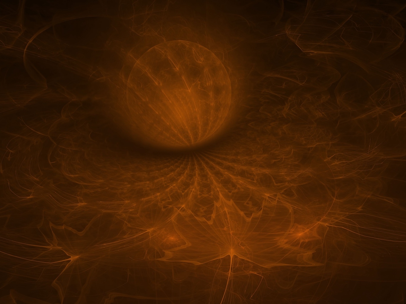 Шар на коричневом неоновом фоне с кленовым листом