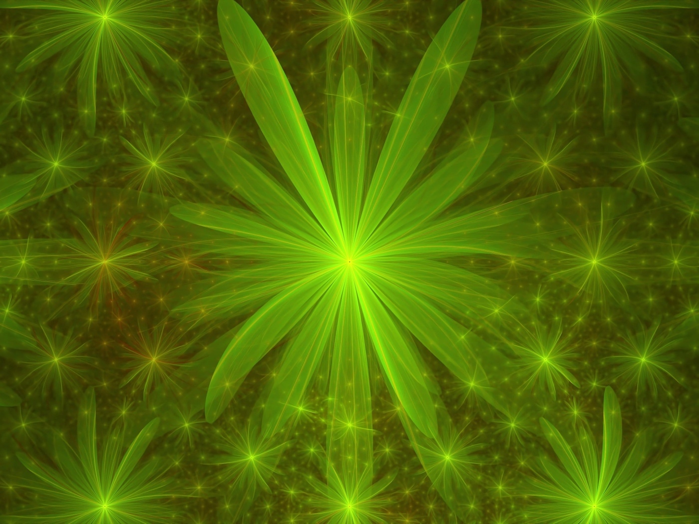 Красивые зеленые абстрактные цветы с яркой серединкой