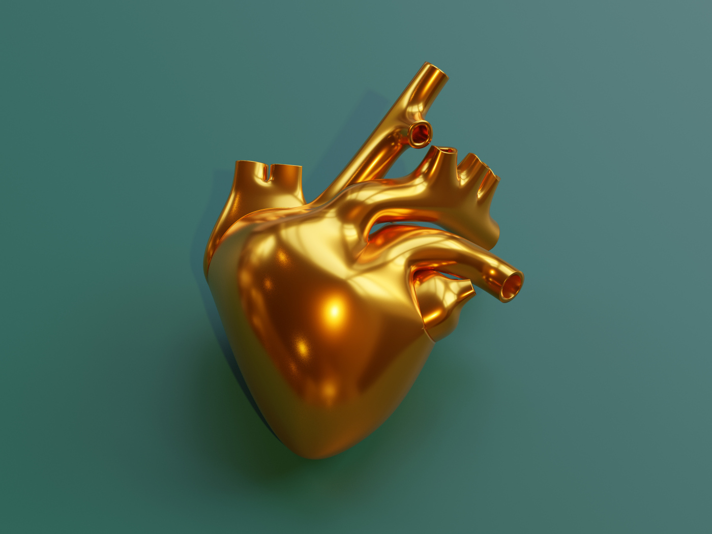 Золотое 3д сердце на зеленом фоне