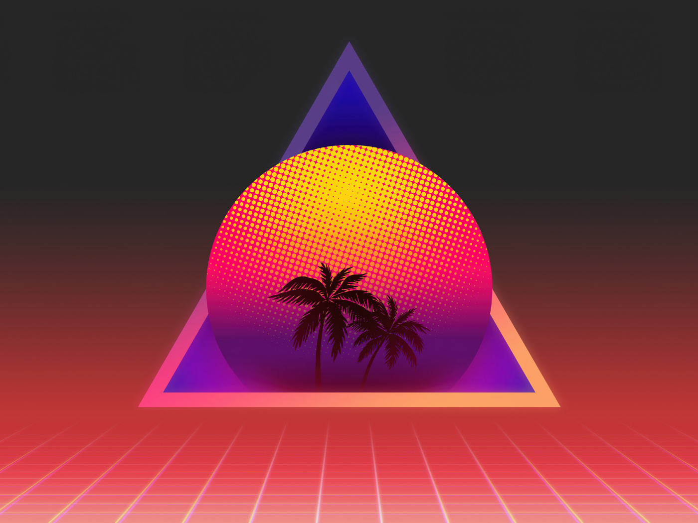 Пирамида с шаром и пальмами