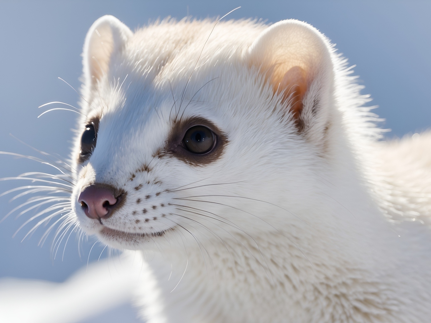 Белая ласка крупным планом