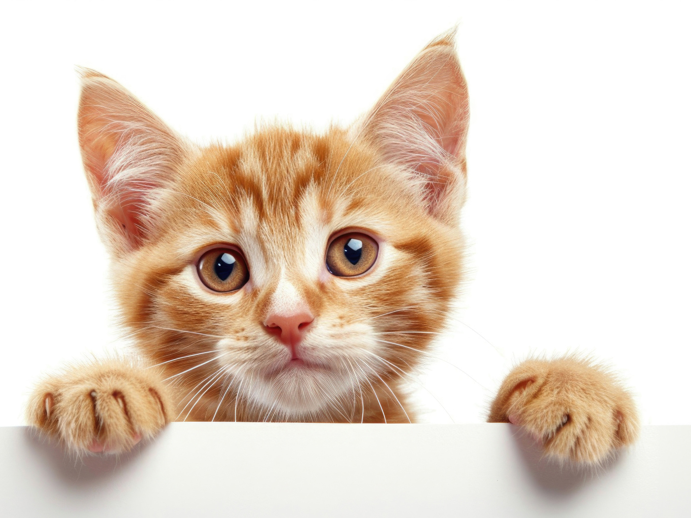 Смешной маленький рыжий котенок на белом фоне