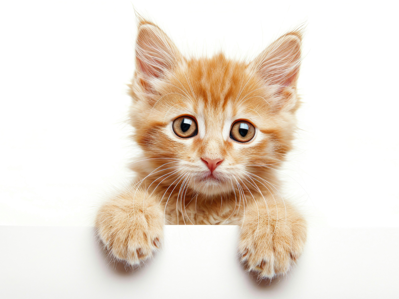 Маленький рыжий котенок на белом фоне