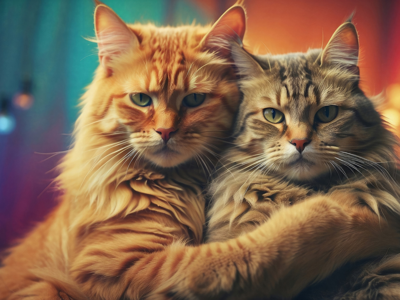 Два кота обнимаются для фото 