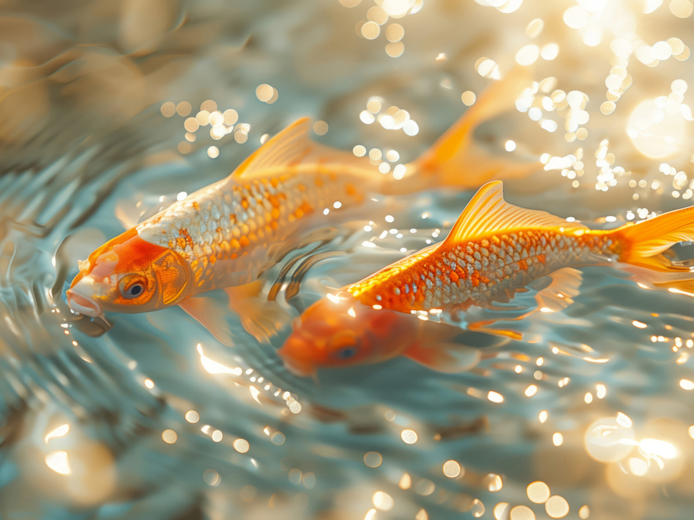 Две золотые рыбки плавают в воде