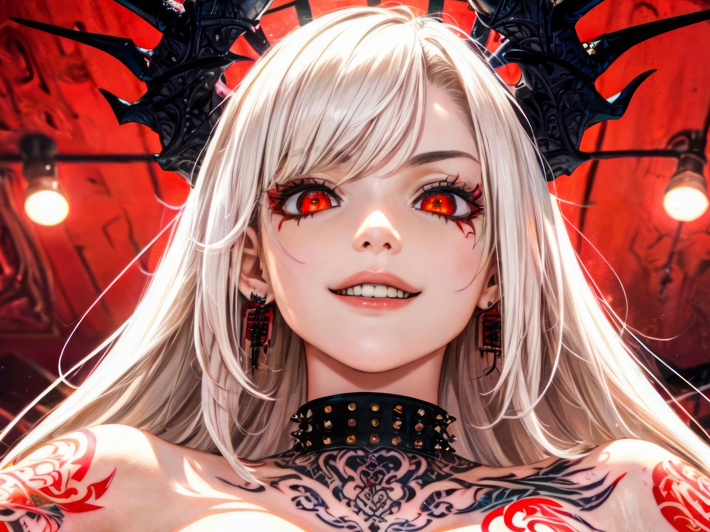 Девушка аниме демон с красными глазами