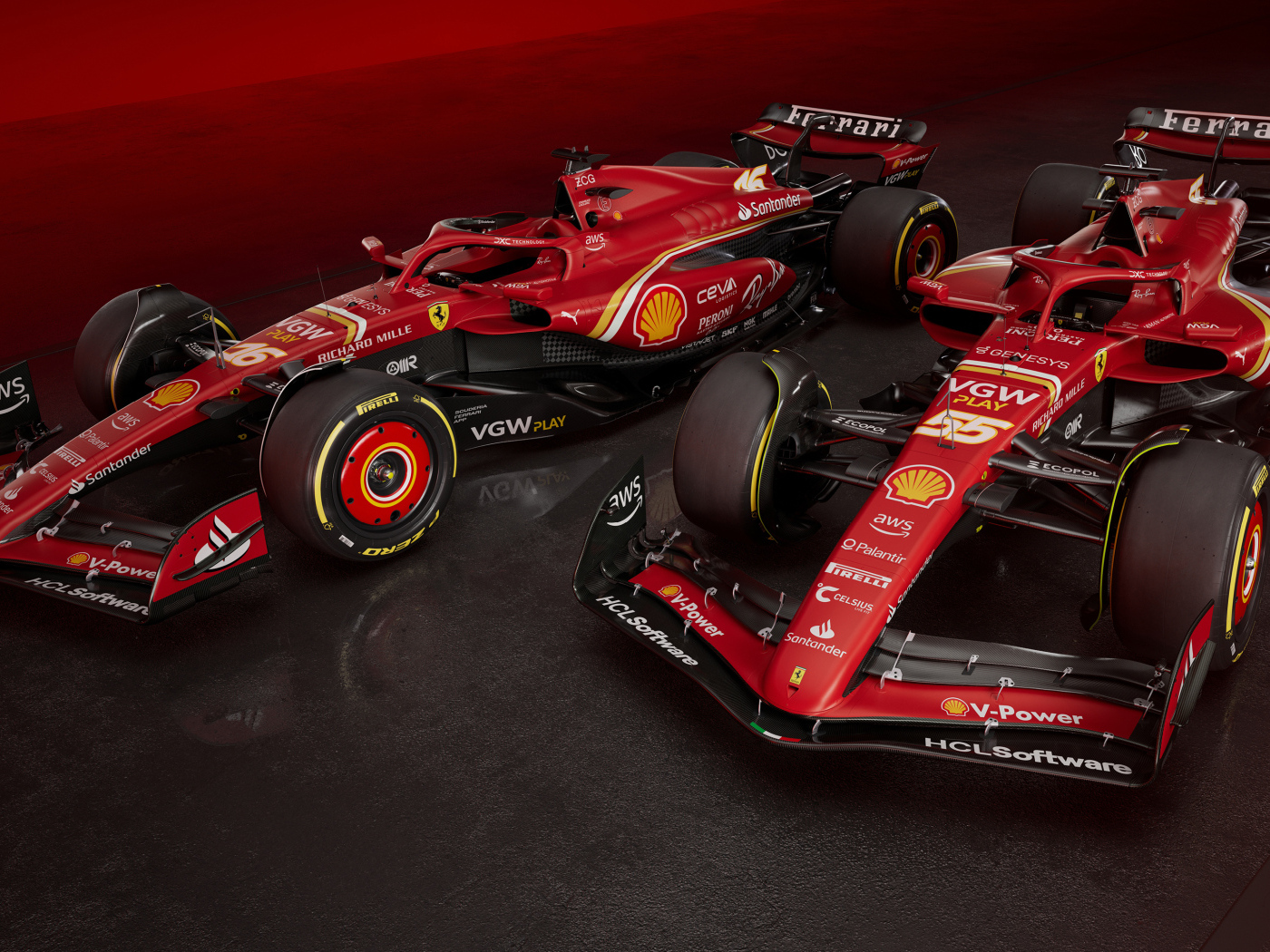 Два гоночных автомобиля  Ferrari SF-24 2024 года