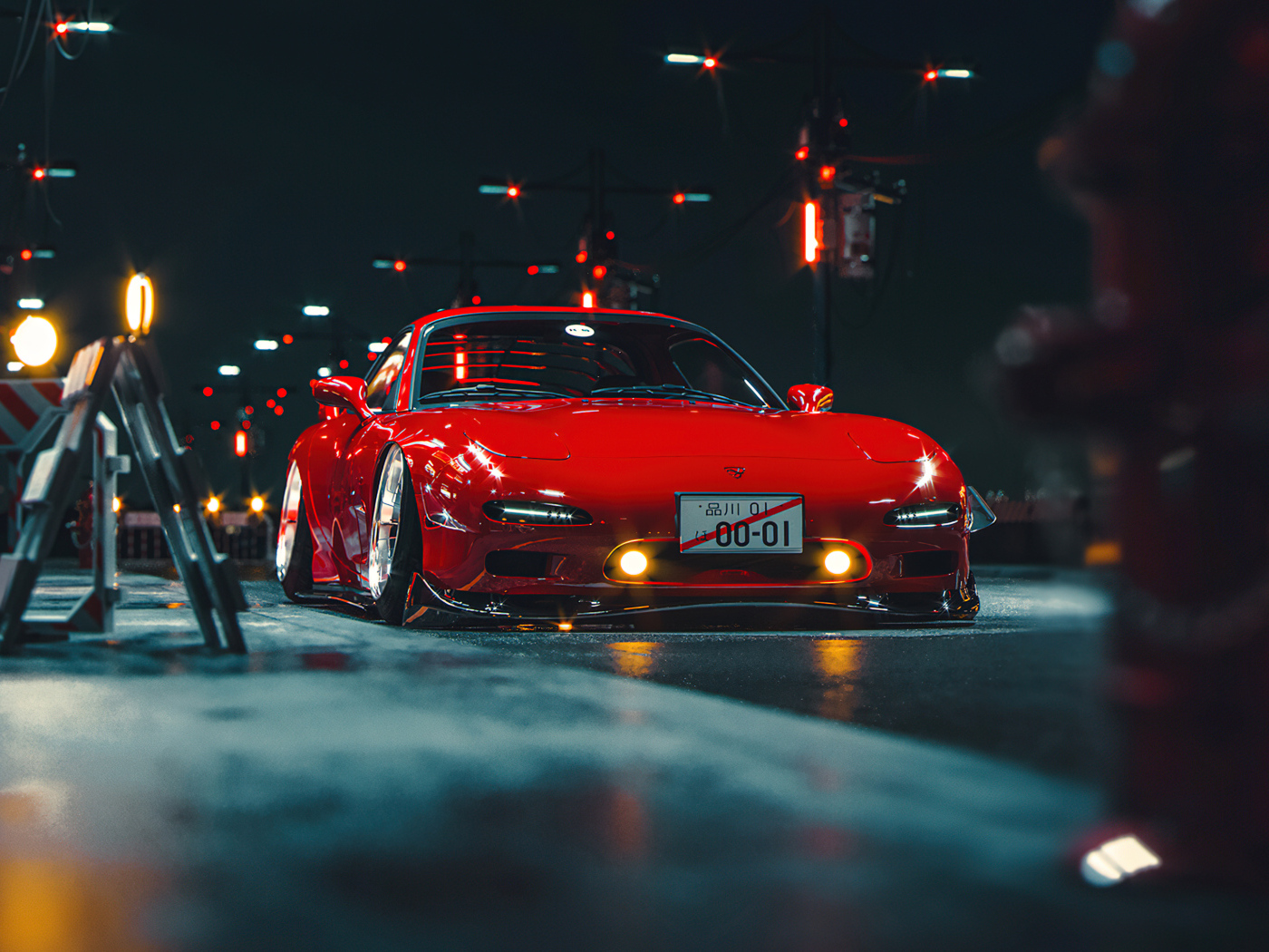 Красный автомобиль Mazda RX-7 Retro