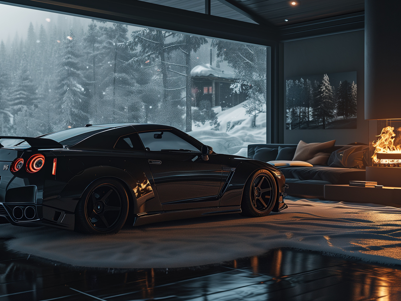 Автомобиль Nissan Skyline GT-R в комнате