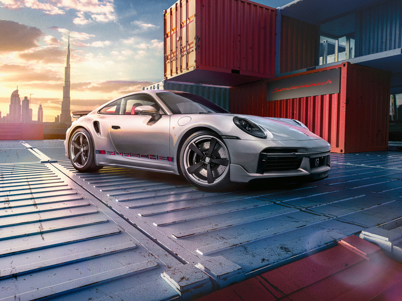 Быстрый серебристый Porsche 911 Turbo Remastered By Sonderwunsch