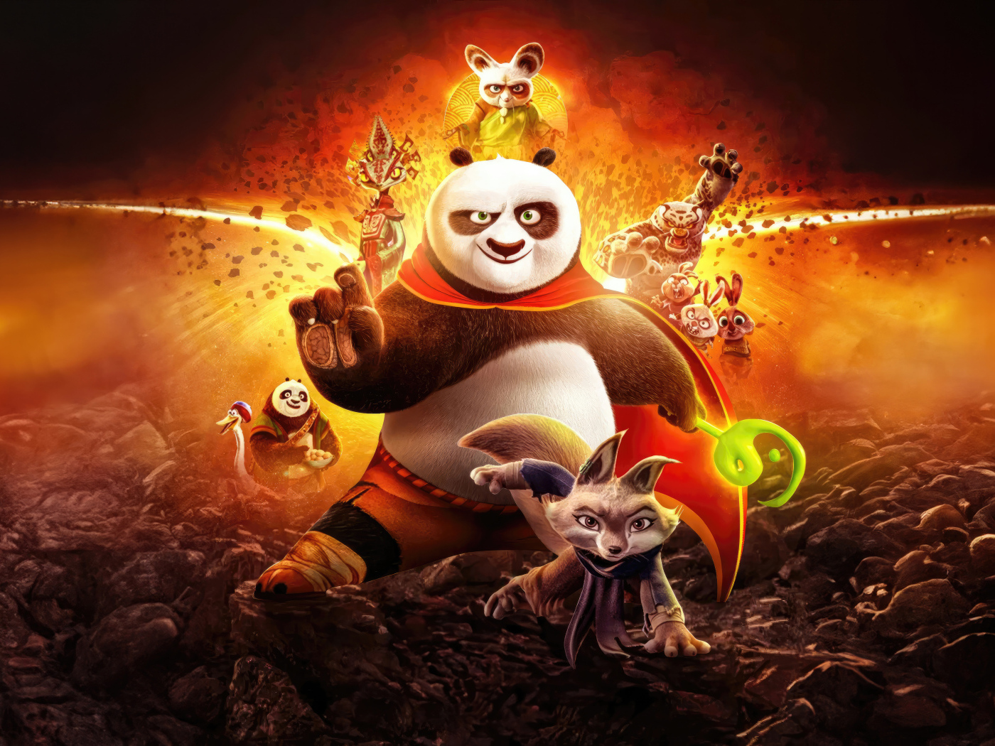 Огненный постер мультфильма Кунг-фу панда 4