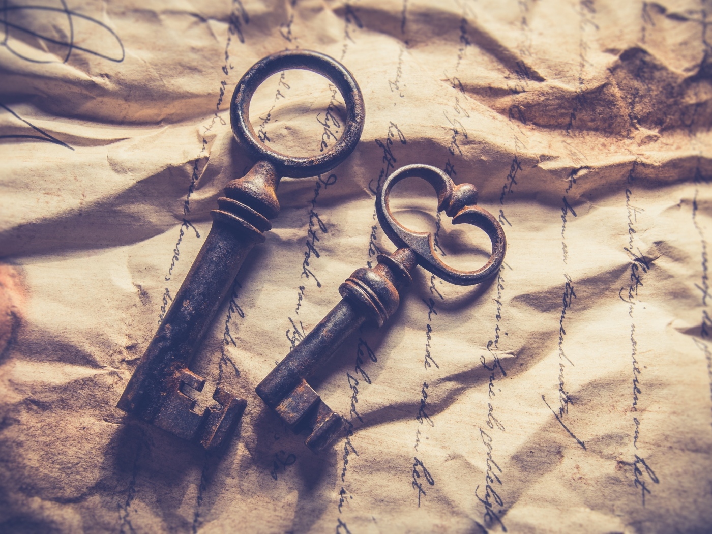 Два старых ключа на листе бумаги