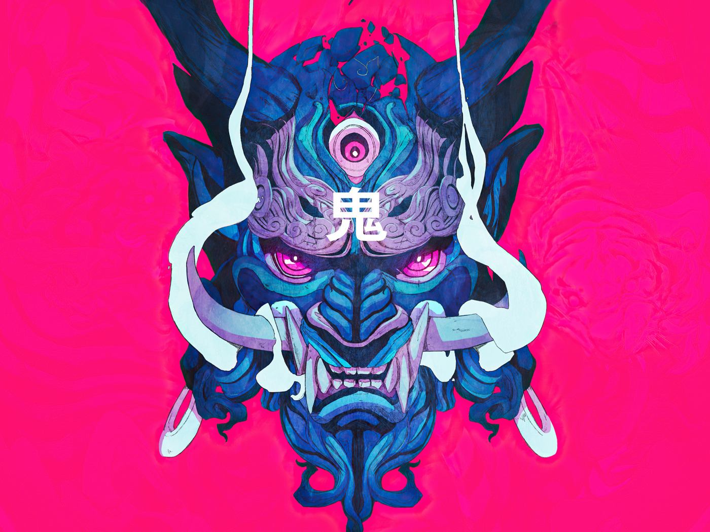 Маска демона на розовом фоне 