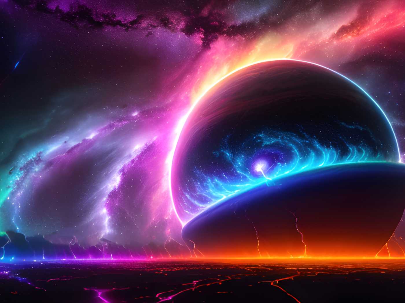 Фантастическая планета в небе на магме