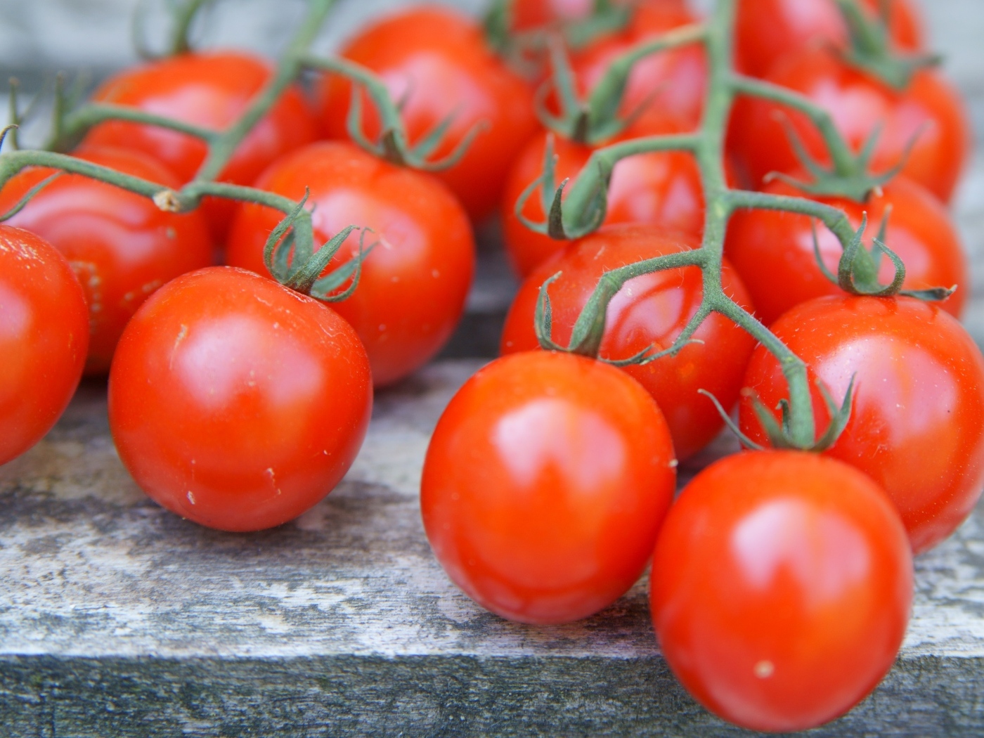 Веточки с красными помидорами на столе
