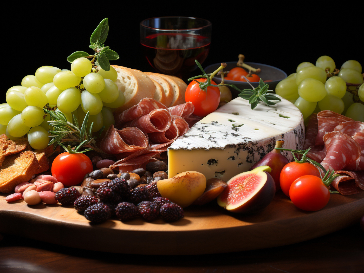 Вкусный сыр с колбасой и виноградом