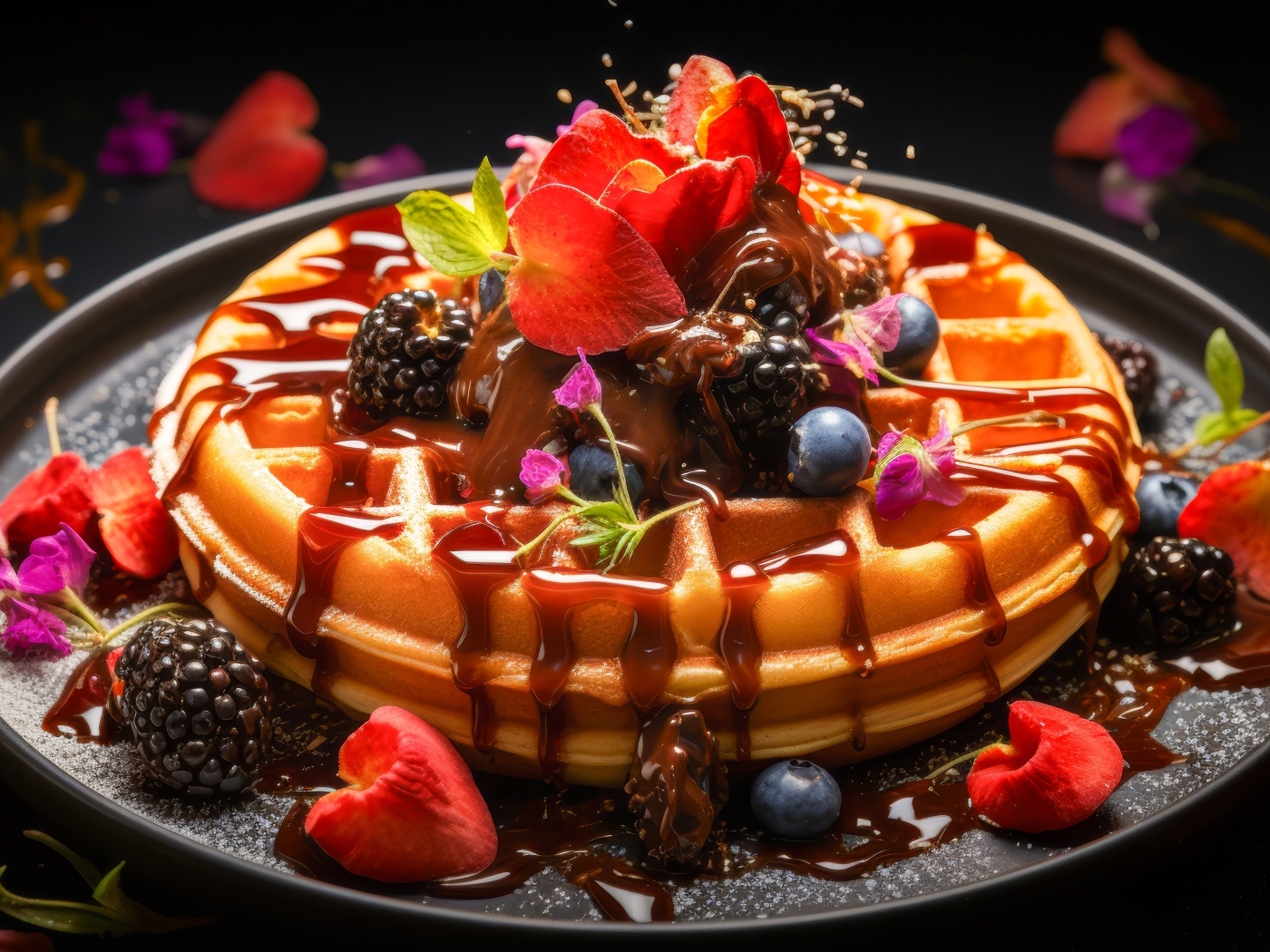 Аппетитная сладкая вафля с кремом и ягодами