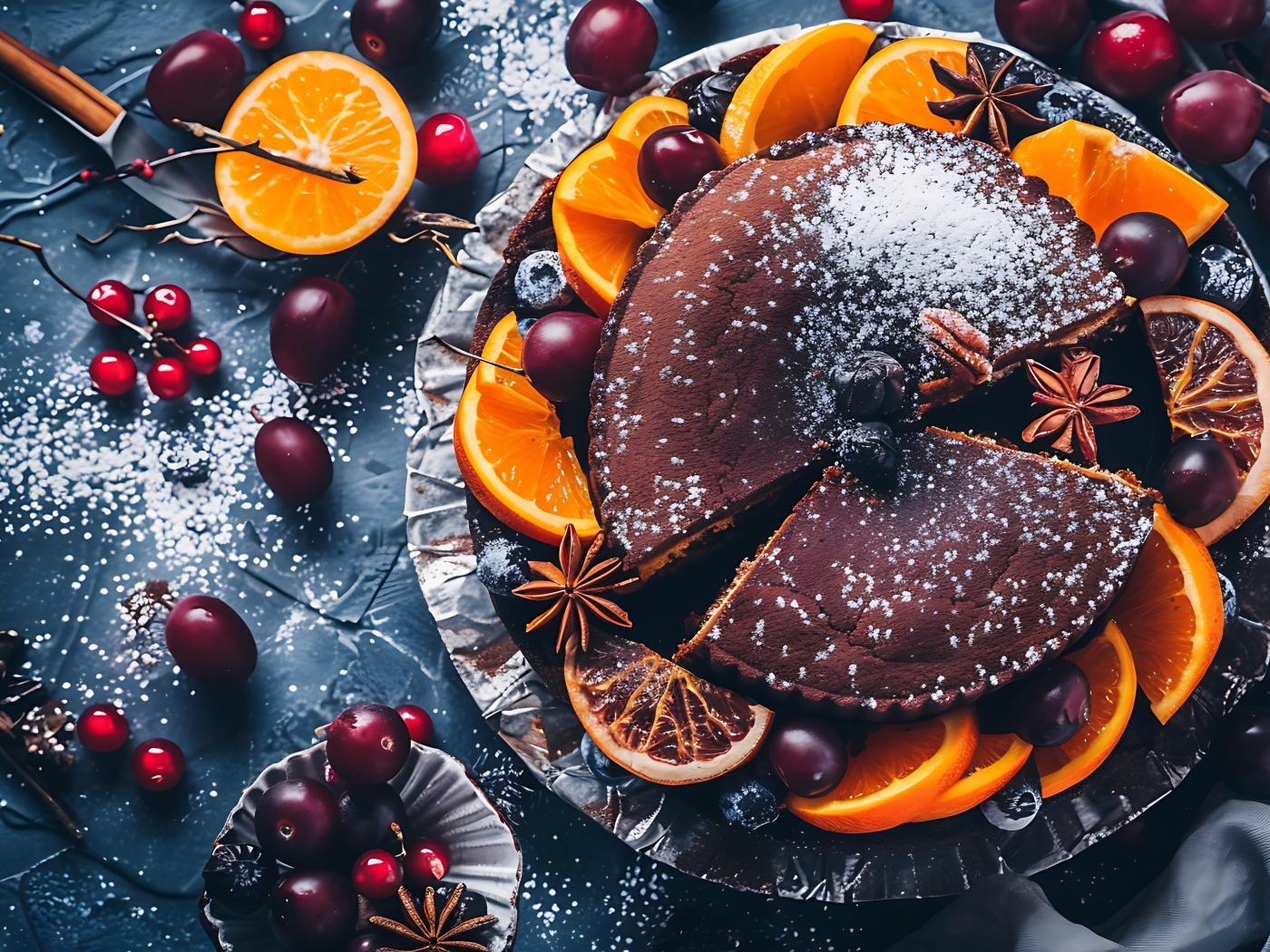 Шоколадный пирог со специями и кусочками апельсина