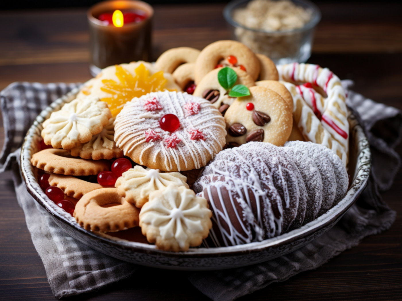 Вкусное разное печенье на столе к празднику