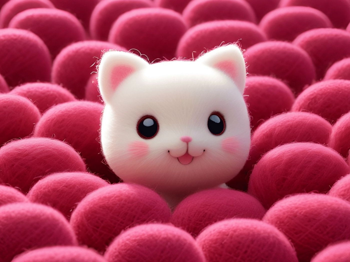 Милый котенок  с клубками шерсти