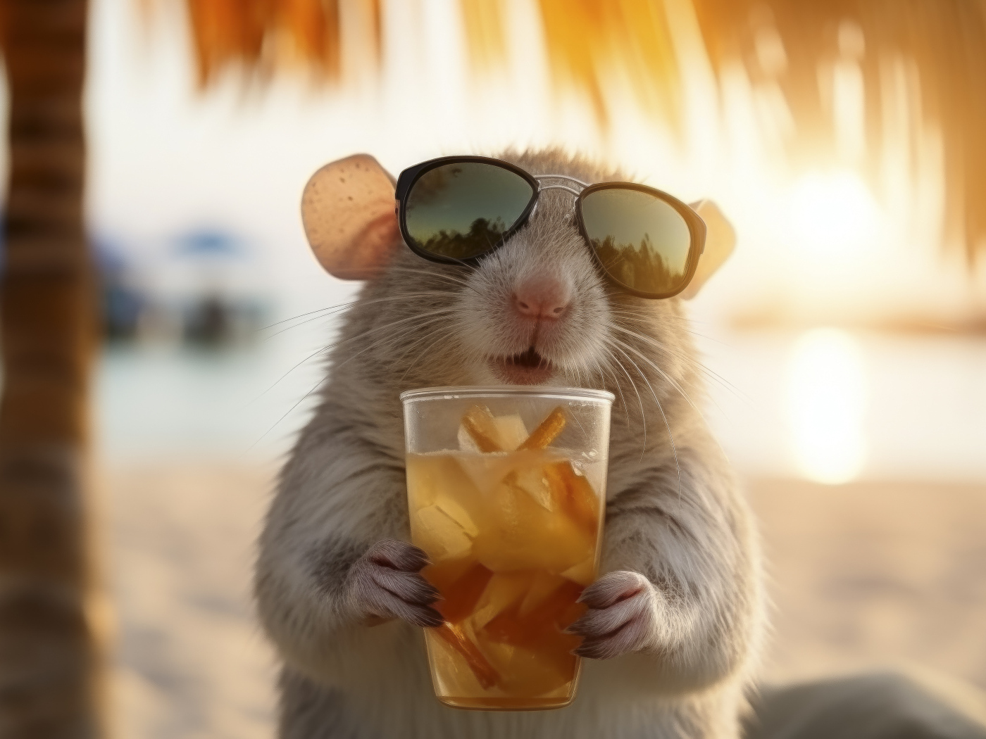 Мышонок в очках с коктейлем