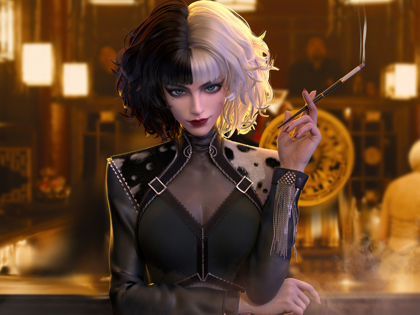 Круэлла с сигаретой в баре