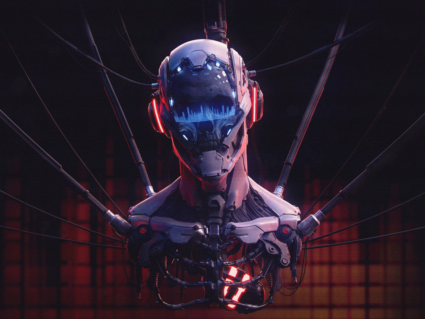 Скелет киборг на проводах 