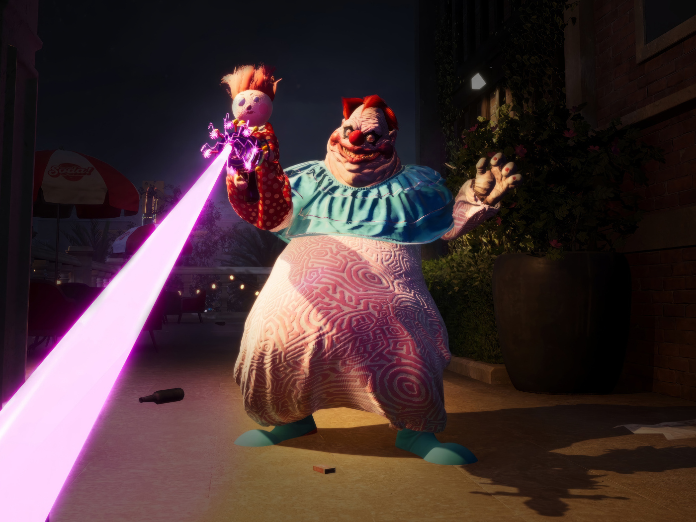 Толстый злой клоун из компьютерной игры Killer Klowns from Outer Space: The Game, 2024