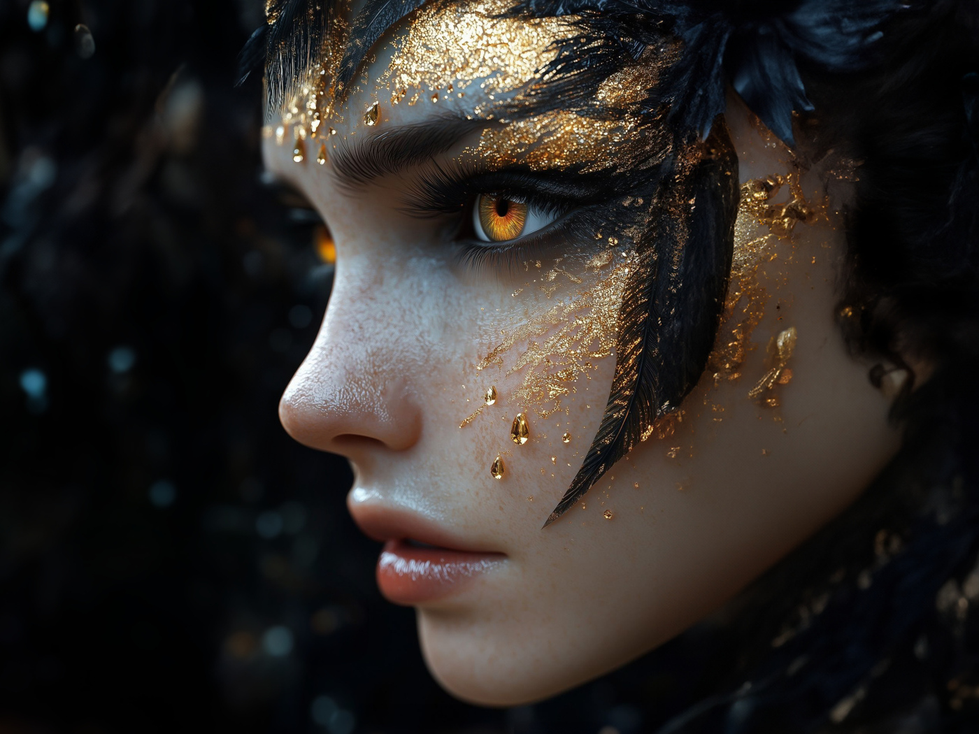 Лицо девушки с золотистой краской