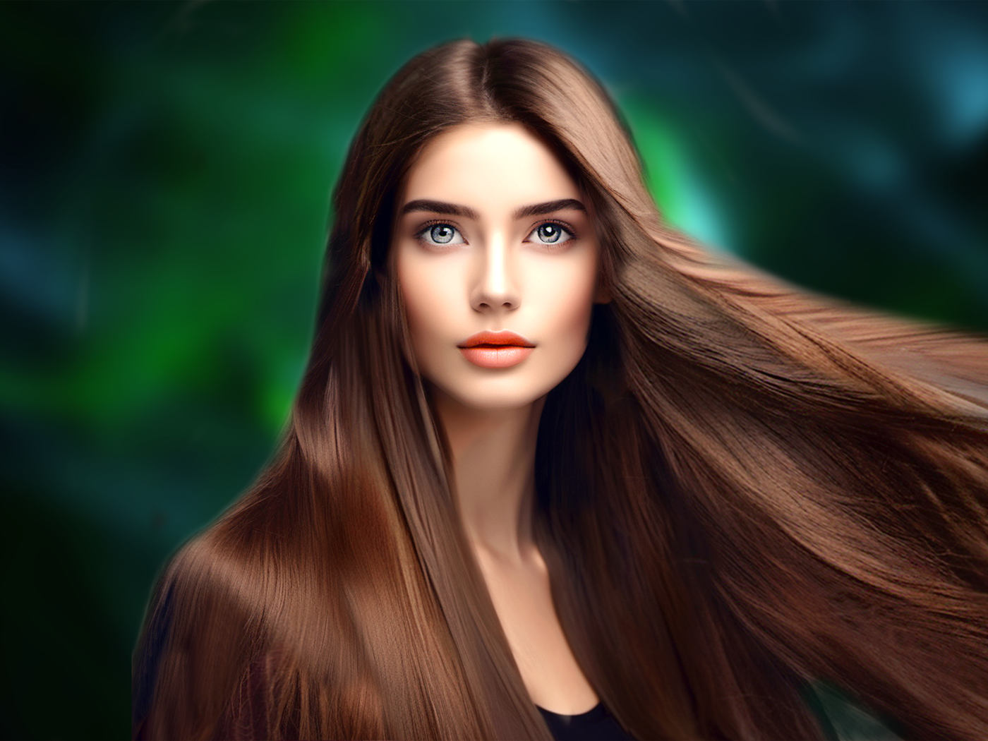 Длинноволосая девушка с красивыми серыми глазами
