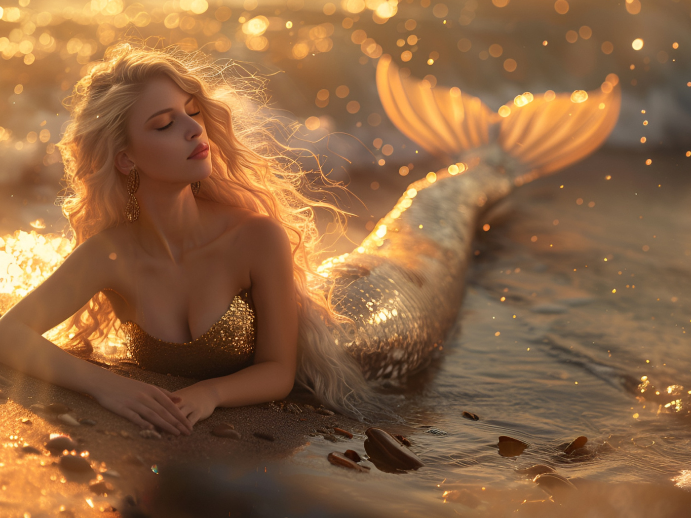 Длинноволосая девушка русалка в воде