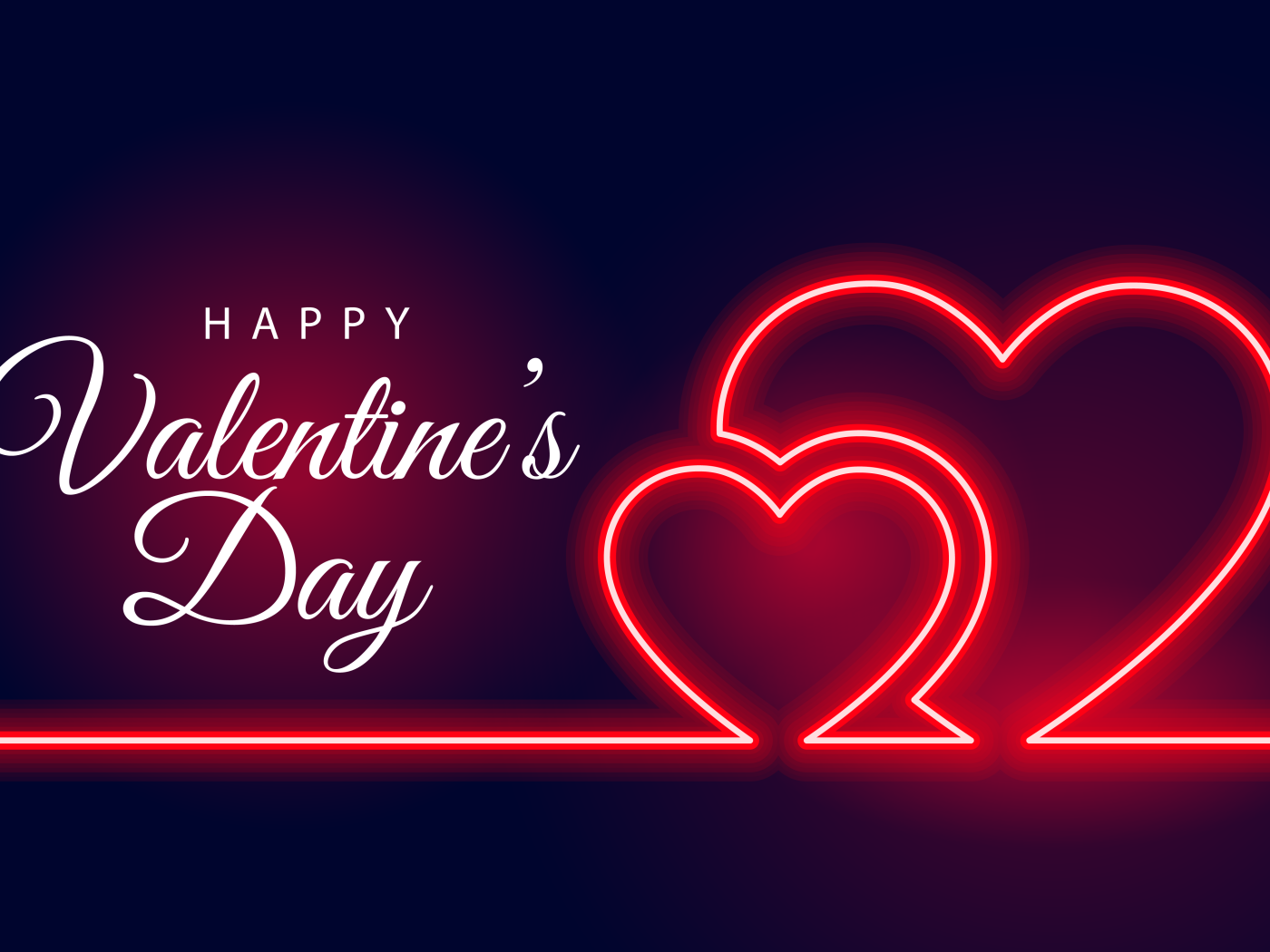 Два красных неоновых сердца на день святого Валентина