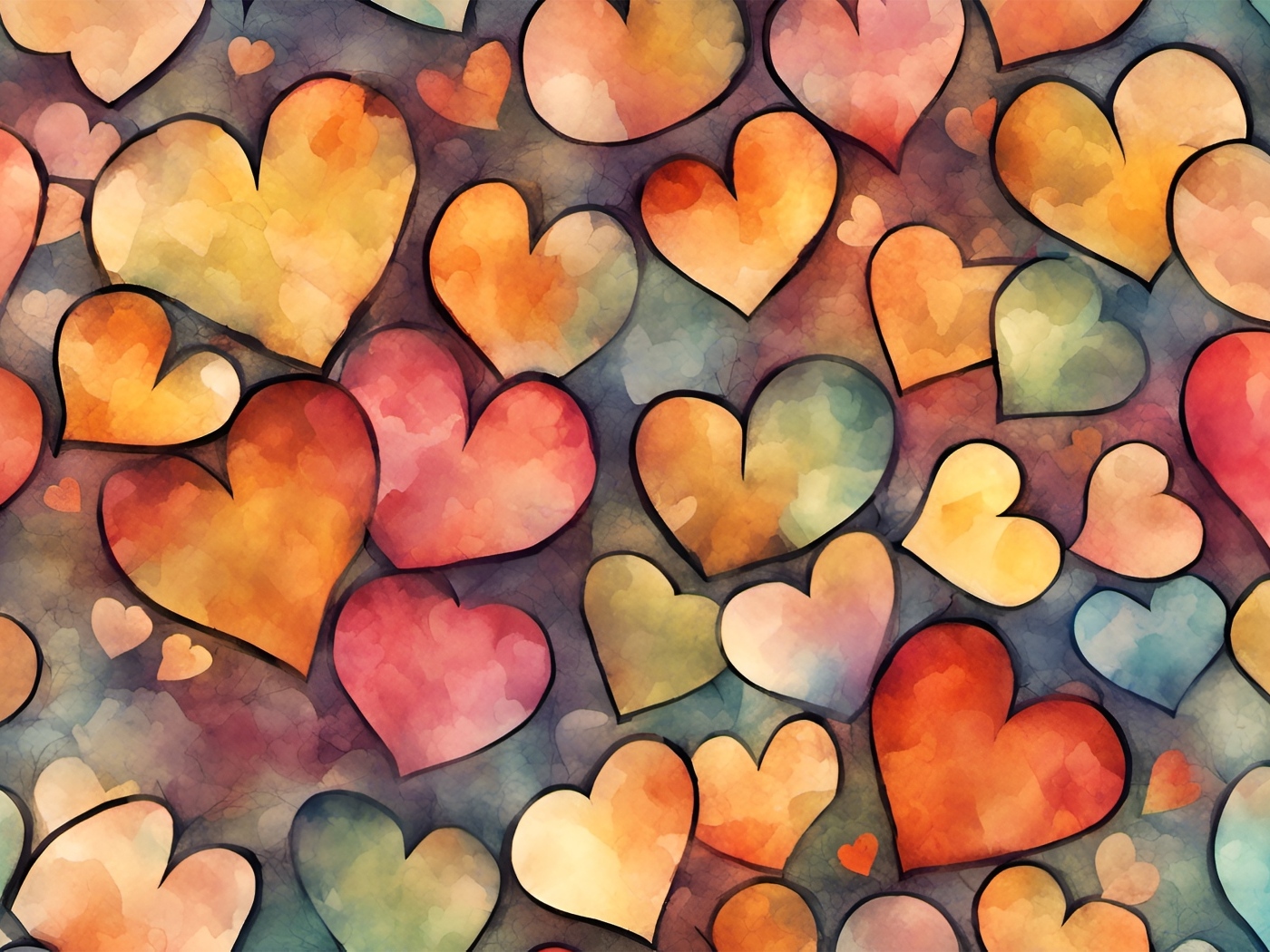 Нарисованные разноцветные сердечки