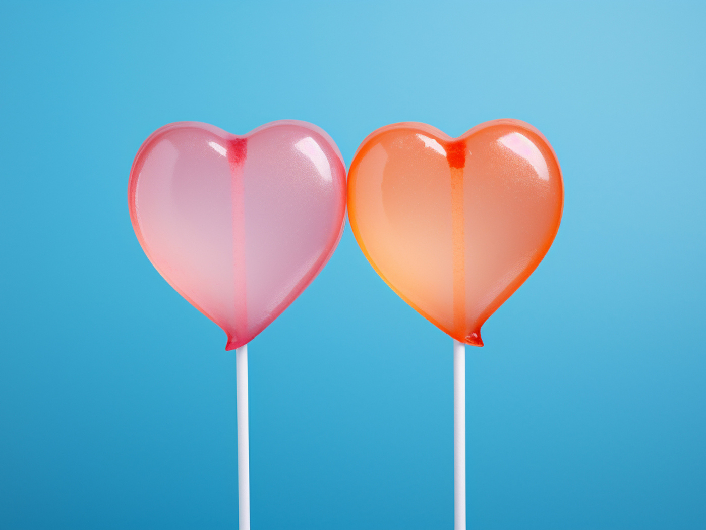 Два сердца на палочке на голубом фоне