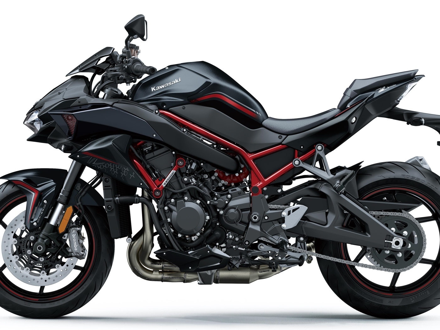 Мотоцикл Kawasaki z h2 вид сбоку на белом фоне