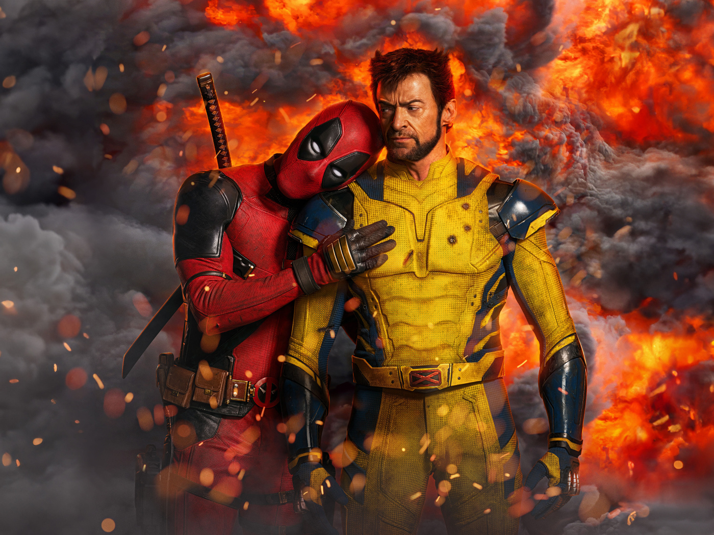 Дэдпул и Росомаха на фоне взрыва