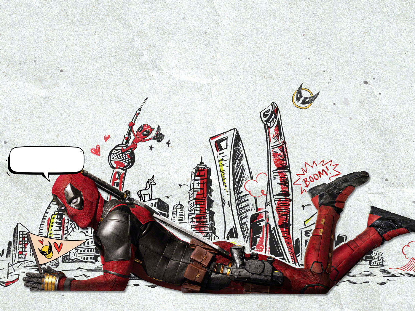Персонаж Дэдпул на фоне стены