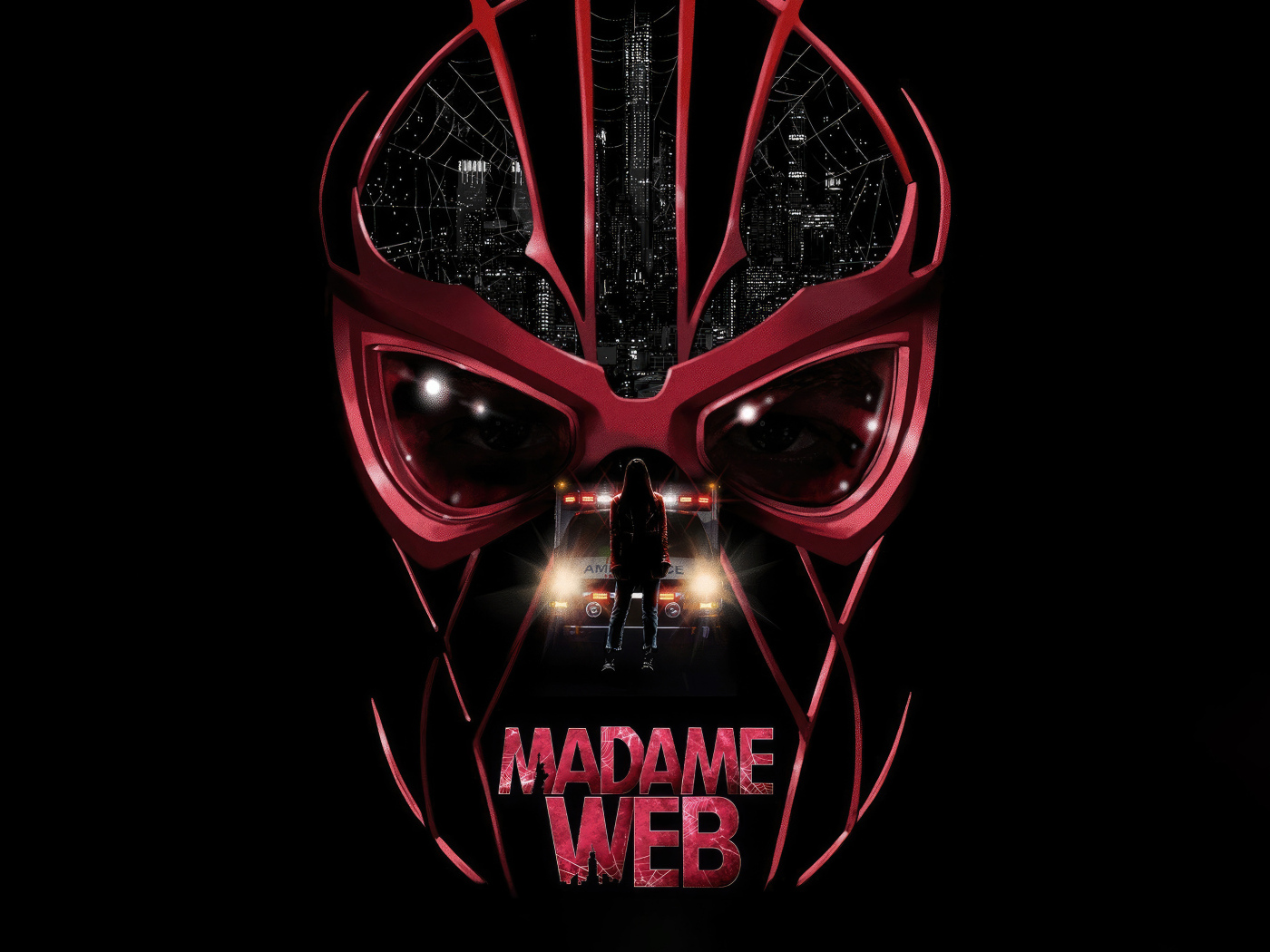 Череп на черном фоне, постер нового фильма Мадам Паутина