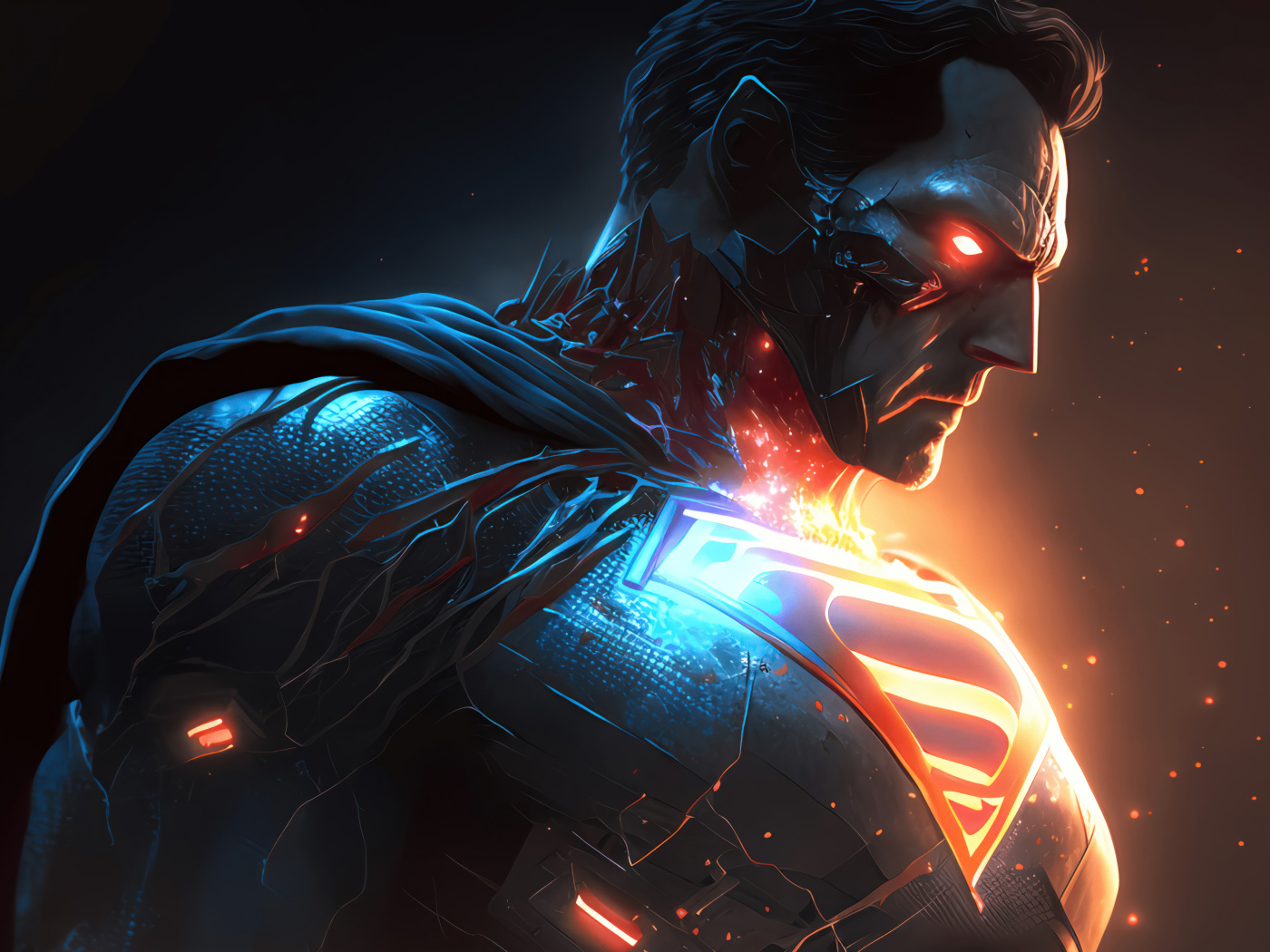 Мужчина супермен с красными глазами