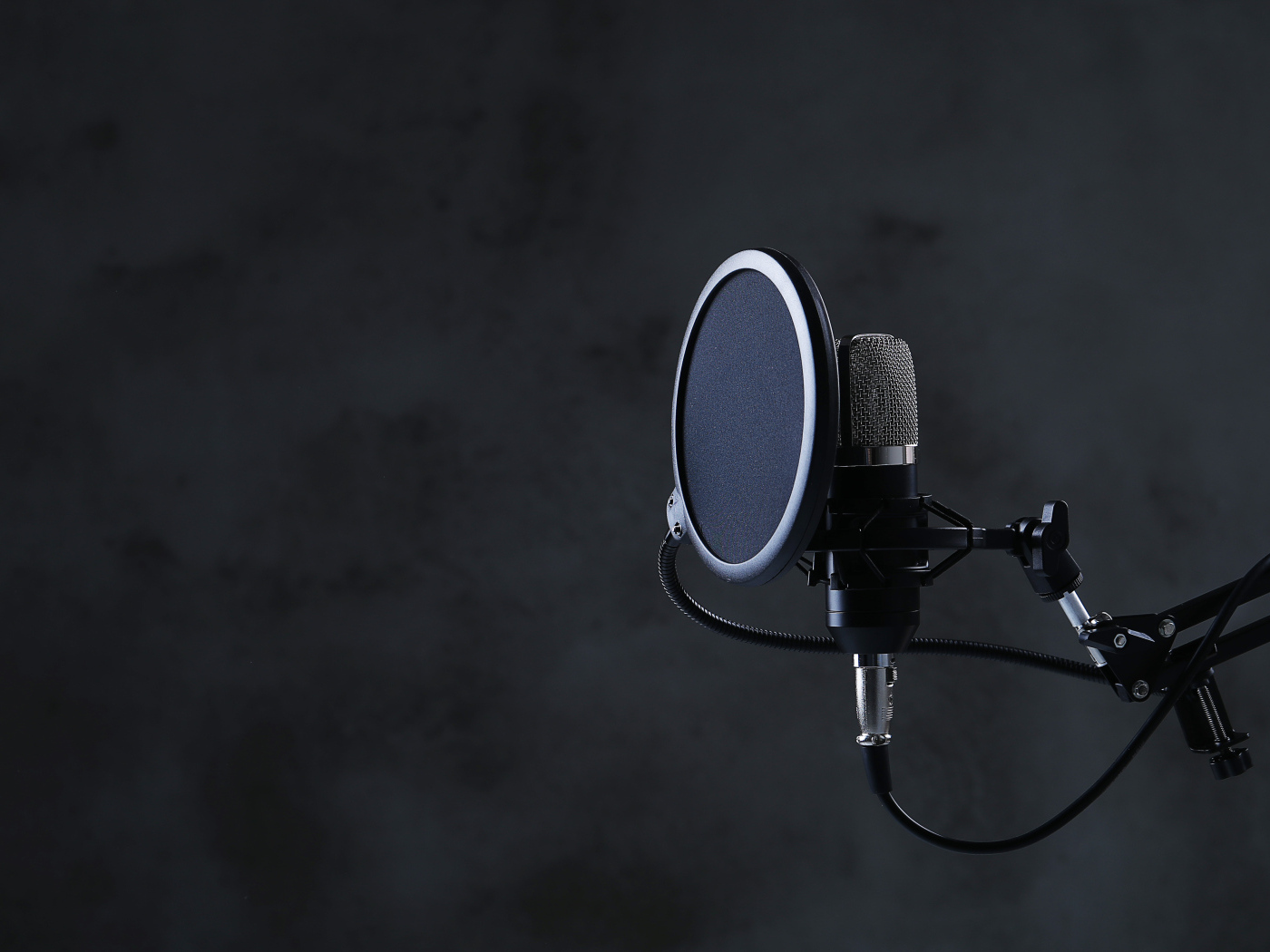 Черный микрофон с фильтром в студии
