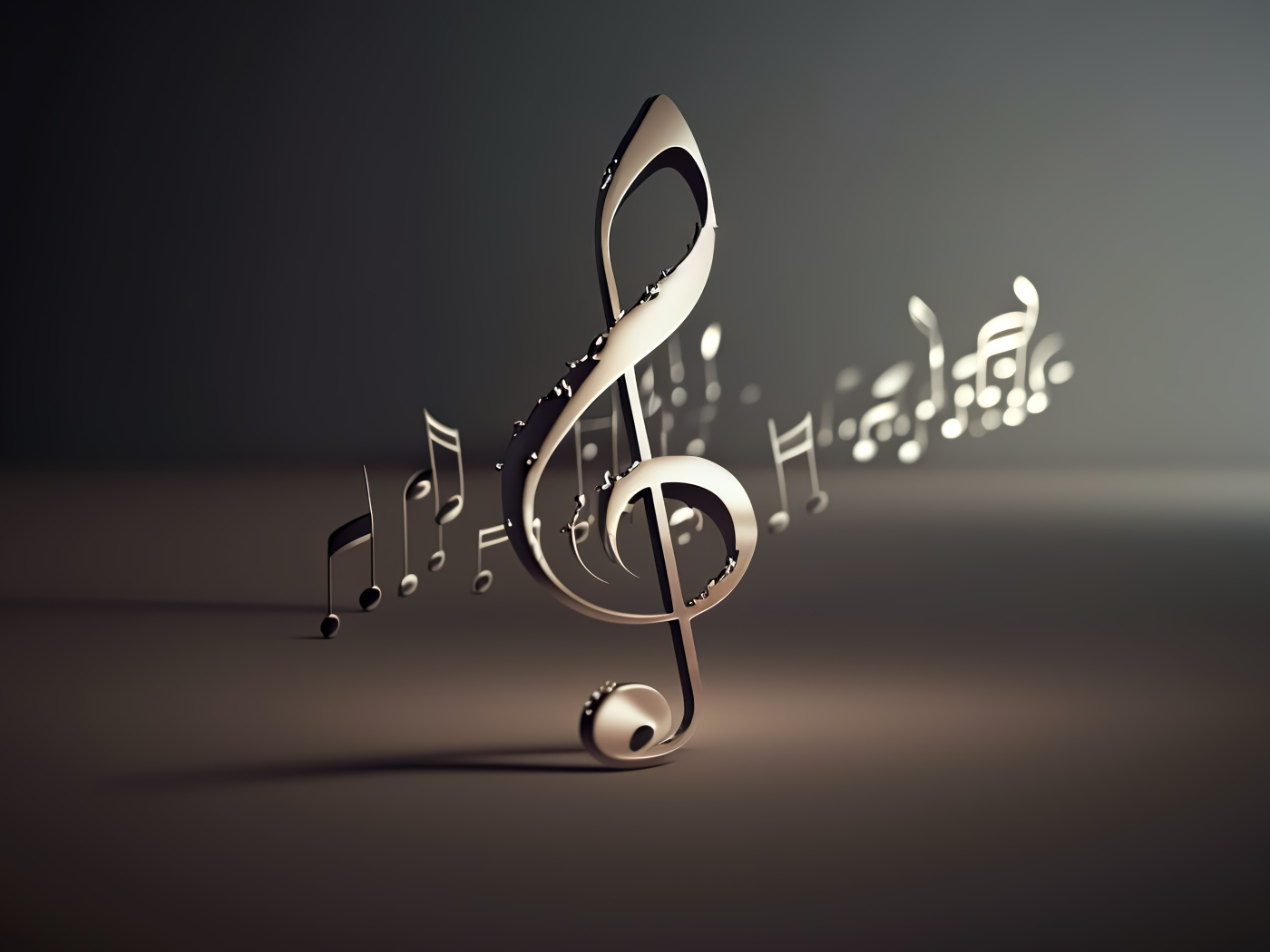 Металлические 3д ноты на сером фоне