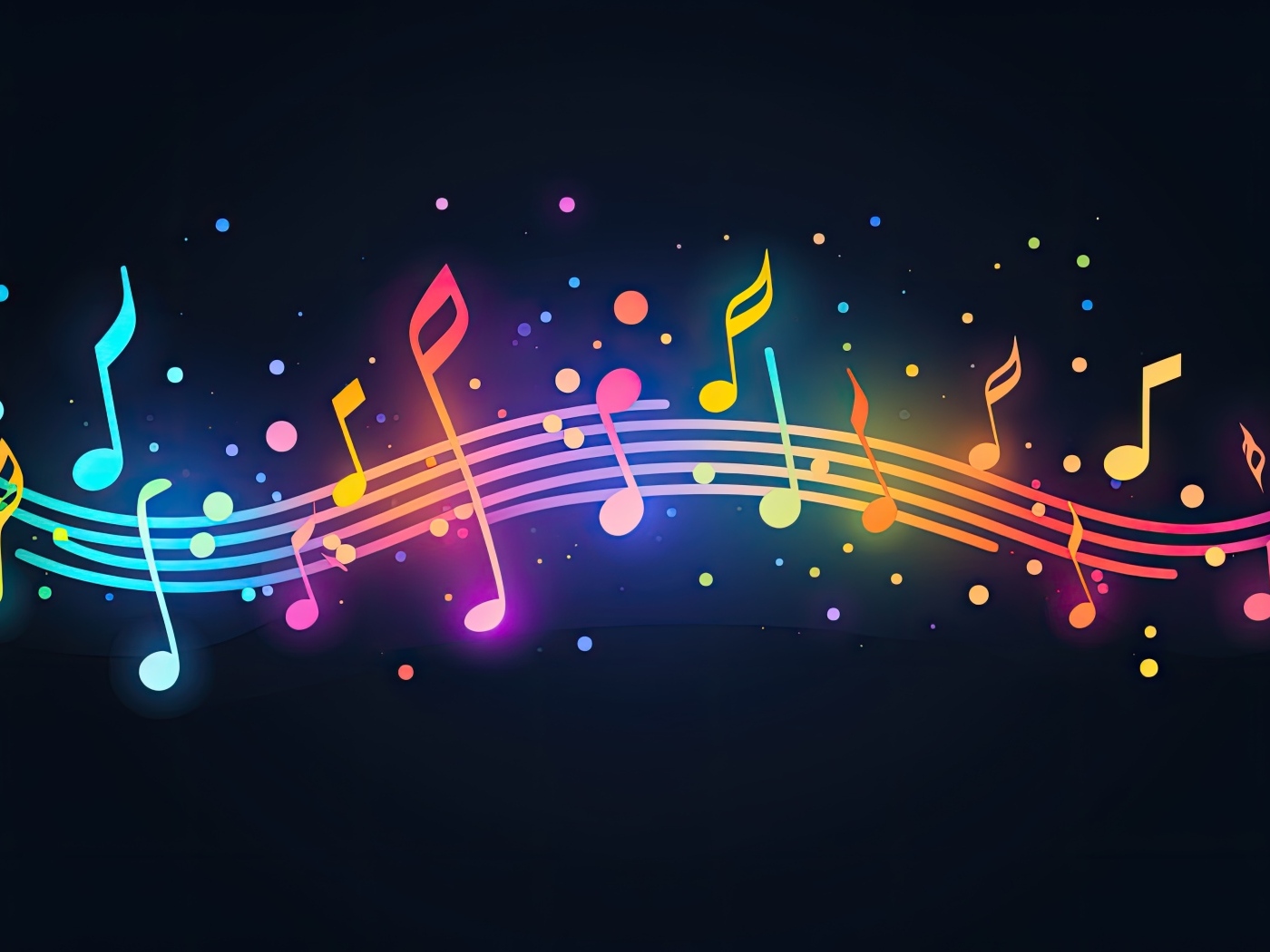 Разноцветный нотный ряд  на черном фоне