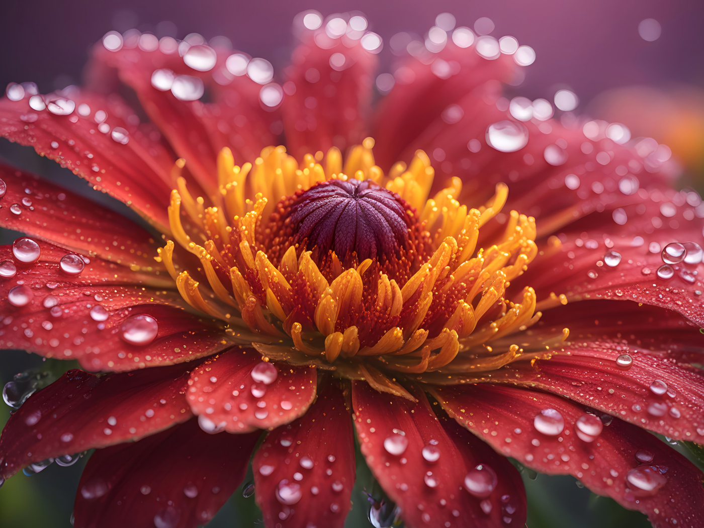 Большой цветок герберы с каплями на лепестках