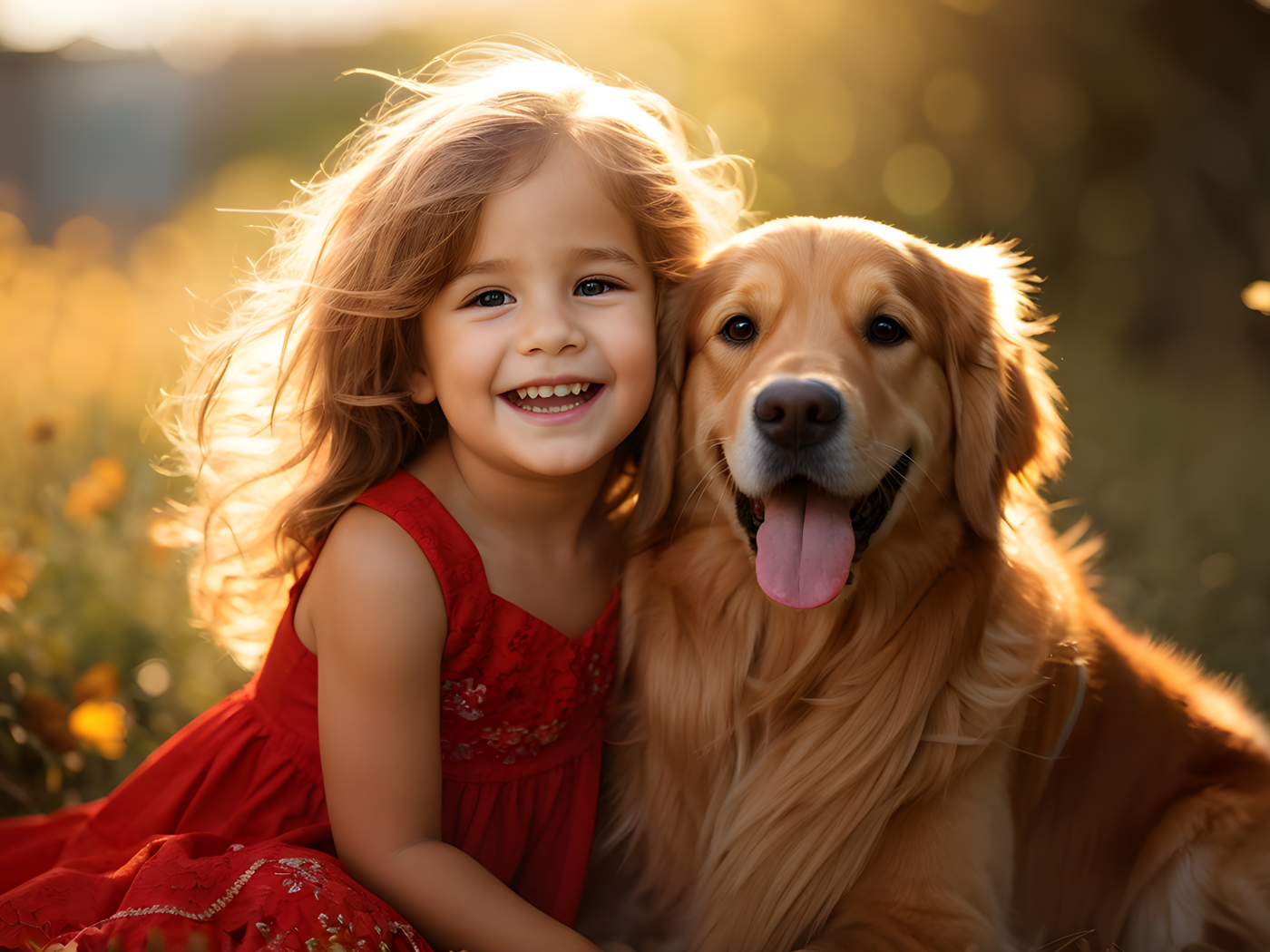 Маленькая улыбающаяся девочка с золотистым ретривером