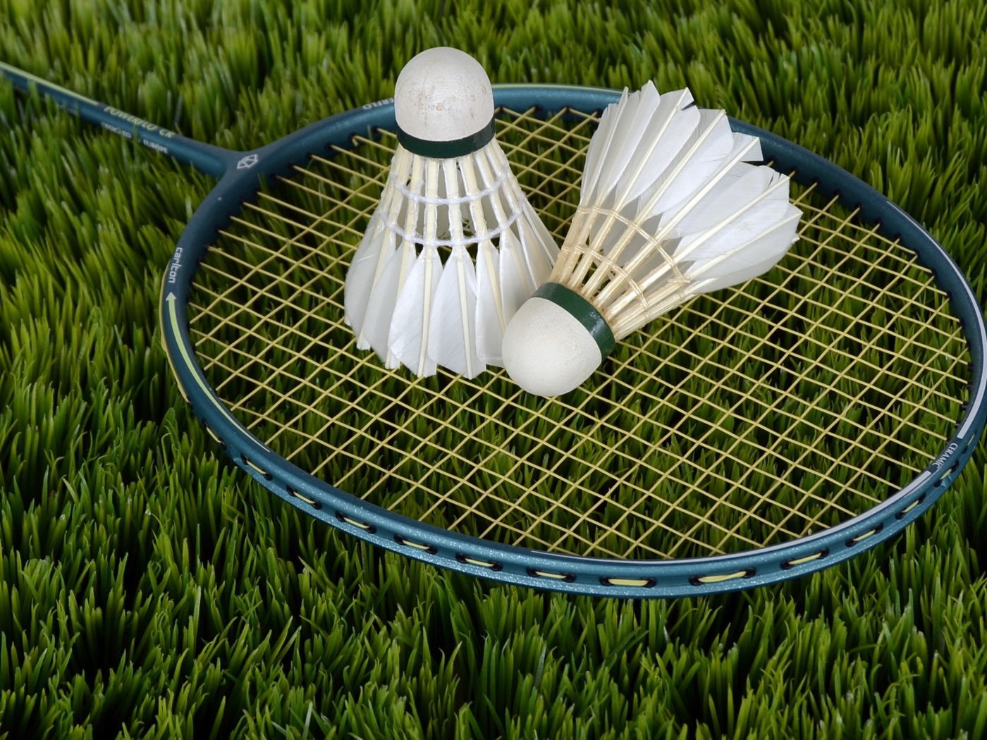 Ракетка и два волана для игры в бадминтон