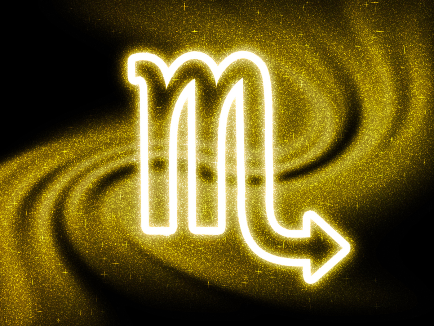 Золотистая пыль со знаком зодиака скорпион на черном фоне