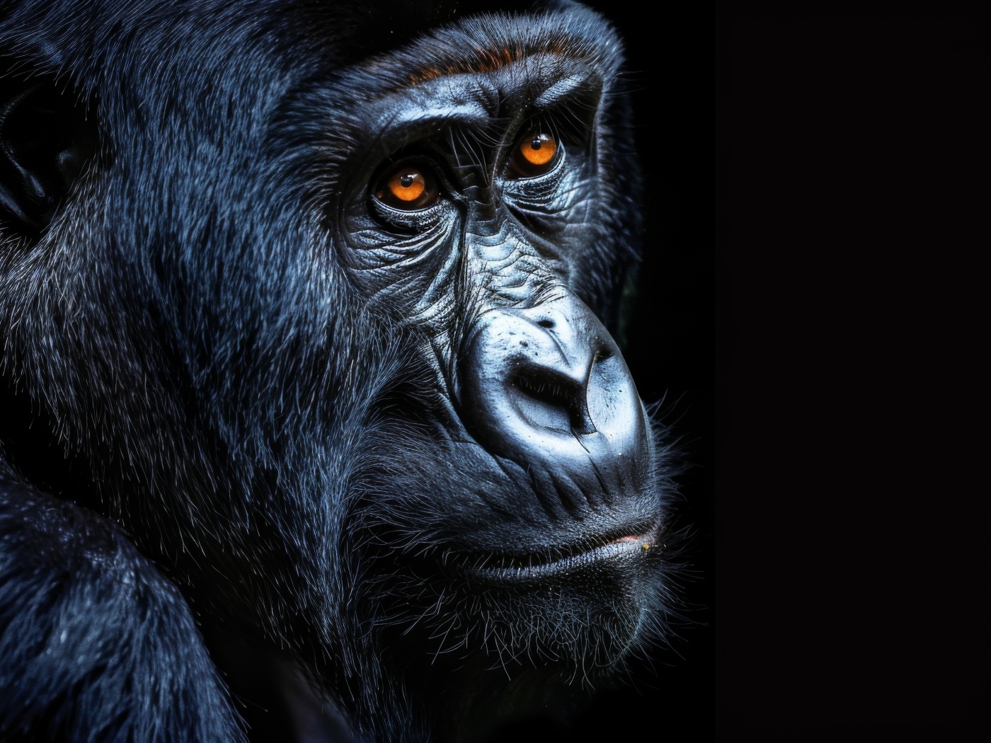 Морда черной кареглазой гориллы