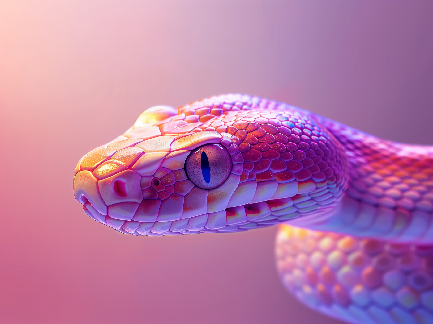Розовая змея с большими глазами 