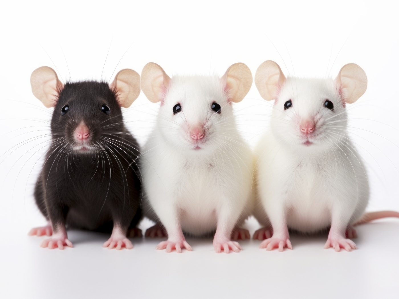 Две белые и коричневая домашние крысы