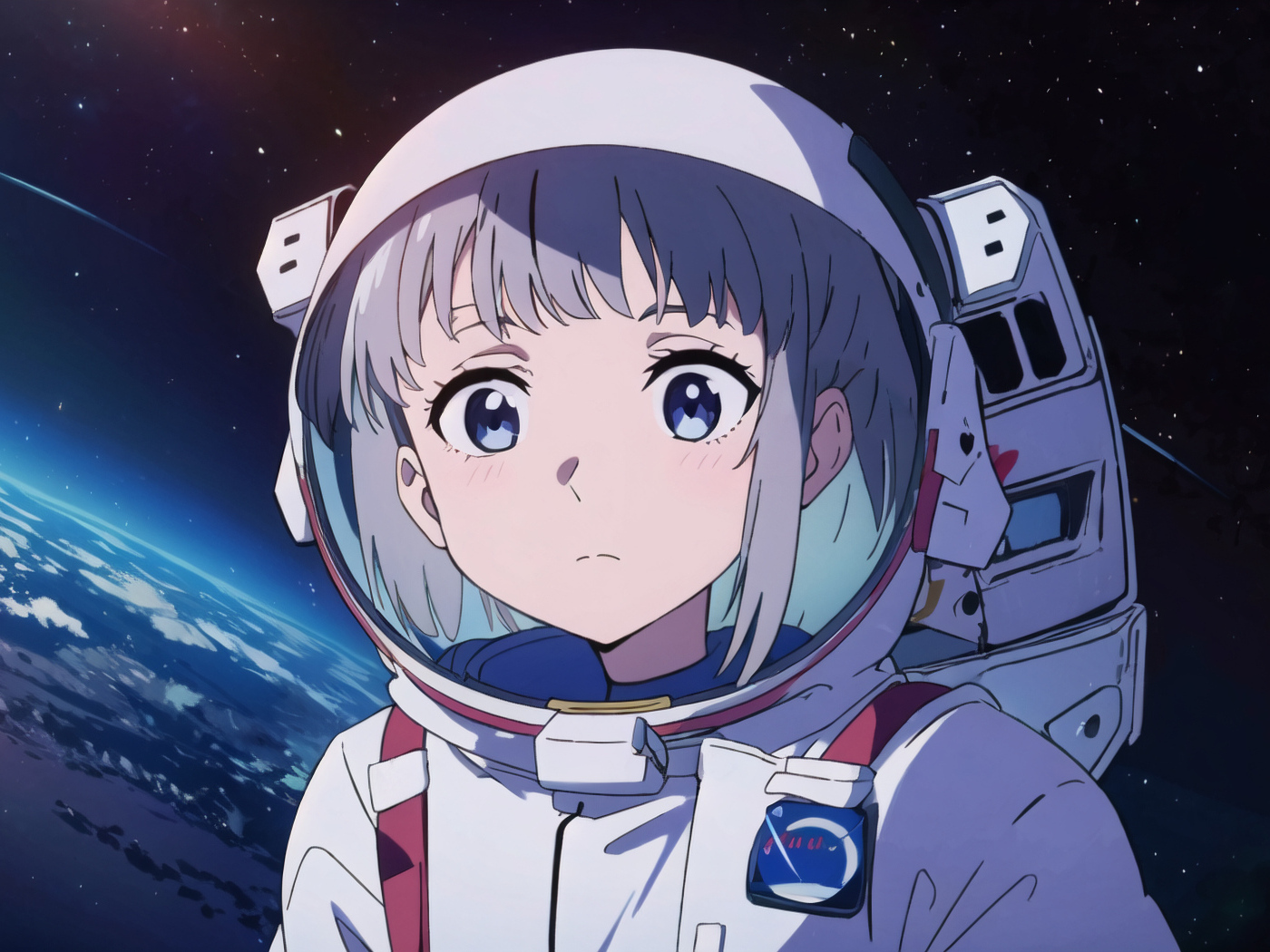 Испуганная девушка аниме в космосе